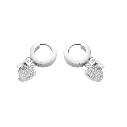 Women's Huggie Hoop Earrings with Small Cute Charm - style: Silver Two Hearts