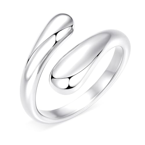 Non Tarnish Gold Chunky Rings for Women, 14K Gold Plated Statement Dome Rings Stacking Silver, Adjustable Mens Eternity Wedding Band Mixed Metal Jewelry Size 3-13 - color: Silver, size: 6.5, style: Open Twist Band