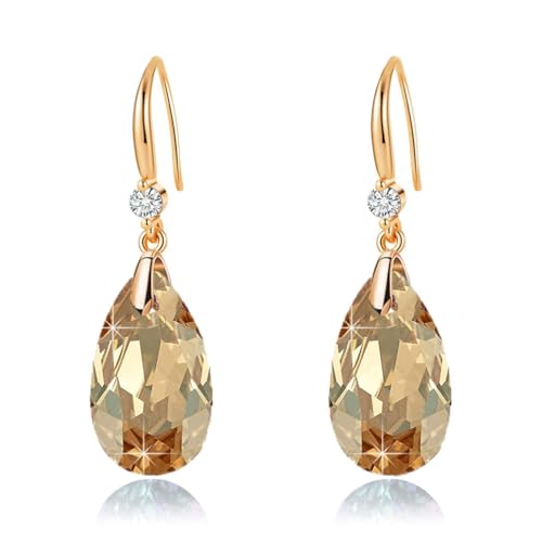 Austrian Crystal Teardrop Dangle Drop Earrings for Women 14K Gold Plated Hook Earring Hypoallergenic Jewelry Gifts for Women Girls - color: Light Topaz