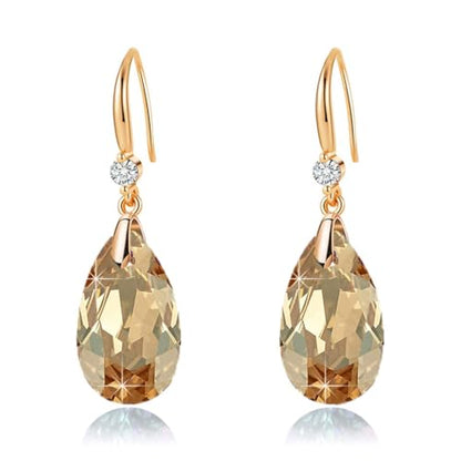 Austrian Crystal Teardrop Dangle Drop Earrings for Women 14K Gold Plated Hook Earring Hypoallergenic Jewelry Gifts for Women Girls - color: Light Topaz
