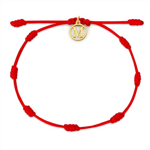 Red String Bracelet with Initial Letter and 7 Protective Knots – Adjustable Kabbalah Bracelet for Women & Men, Personalized Good Luck Charm for Positive Energy - color: M