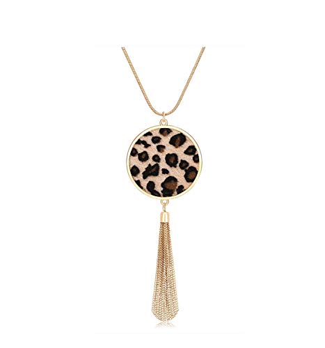 MOLOCH Long Necklaces For Woman Disk Circle Pendant Necklaces Tassel Fringe Necklace Set Statement Pendant - color: light leopard