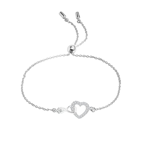 Charmsy 925 Sterling Silver Sliding Bolo Bracelet for Women | Women's Italian Handmade Adjustable Bolo Bead Ball Slider Bracelet - style: Infinity Heart
