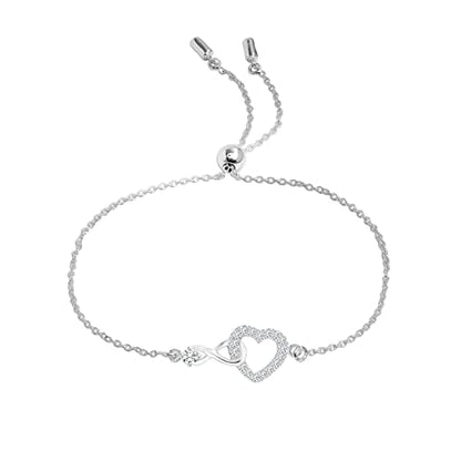 Charmsy 925 Sterling Silver Sliding Bolo Bracelet for Women | Women's Italian Handmade Adjustable Bolo Bead Ball Slider Bracelet - style: Infinity Heart