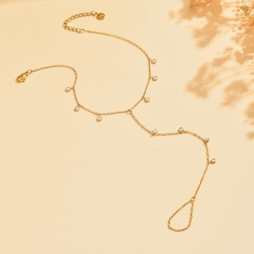 Toe Ankle Bracelets for Women Waterproof, 18K Gold Plated Pearl Anklet Dainty Layered Pearl Daisy Tassel Cubic Zirconia Star Adjustable Link Chain Anklets, Summer Beach Boho Foot Jewelry - style: Y-CZ Tassel Anklet
