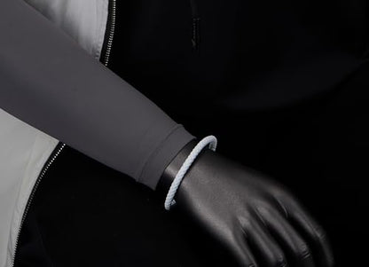 COOLSTEELANDBEYOND Minimalist Mens Women Leather Bracelet, Thin Braided Leather Bangle, Steel Oval Magnetic Clasp - color: E-Color: White