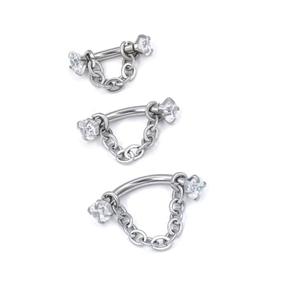3 Pcs 316L Stainless Steel 16G Tragus Helix Rook Piercing Jewelry with Chain, Cartilage Earrings for Women, Belly Button Ring Vertical Labret Lip Piercing Jewelry - color: Silver, size: Prong Setting