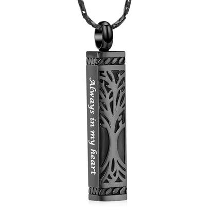 Imrsanl Tree of Life Urn Necklace for Men Women Bar Cremation Jewelry for Ashes Keepsake Ashes Necklace Pendent - color: Black-Always in my heart