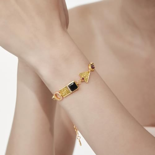 Cicy Bell Evil Eye Bracelets 18k Gold Plated Adjustable | Turquoise，Zirconia Link, Trendy Jewelry Gift for Women, 15.9" with 1.9'' Extender - color: B-Gold