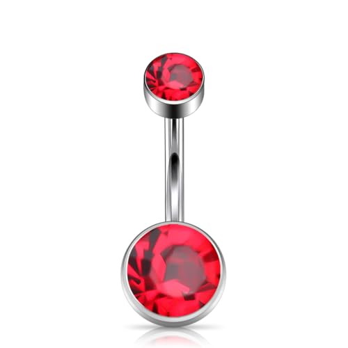 Titanium Floating Belly Button Rings 14G, ASTM F136 Implant-Grade Curved Barbell, Internal Thread with 6mm Teardrop Gems, Sparkle Navel Piercing Jewelry, 10mm/12mm Length - color: Silver-Red, size: 3/8"(10mm)