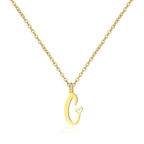Gold Heart Initial Necklaces for Women, Minimalist Initial Heart Necklaces for Her, Dainty Alphabet Letter Pendant Necklaces Gift Jewelry - color: Gold, style: C