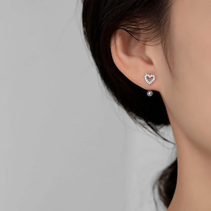 Gold Half Hoop Earrings for Women Poke Free Dainty Flower Diamond CZ Heart Huggies Backless Earrings Stay Closed Hoop No Back Screw Back Small Stud Gifts Trendy Fashion - color: Silver-CZ & Heart & Flower