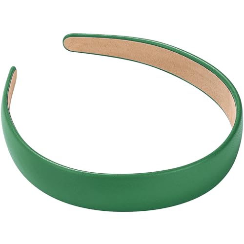 WantGor 1 Inch PU Leather Headband, Wide Padded Hairband Fashion Hair Bands | Cute Womens Headbands Holiday DIY Hair Accessories (Green) - color: Green