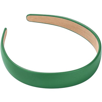 WantGor 1 Inch PU Leather Headband, Wide Padded Hairband Fashion Hair Bands | Cute Womens Headbands Holiday DIY Hair Accessories (Green) - color: Green