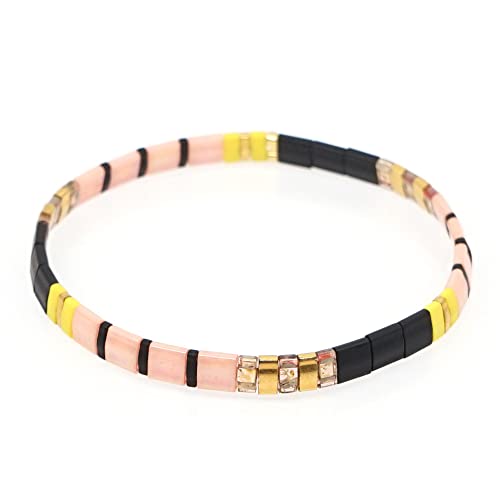 Sonateomber Tila Flat Beaded Stretch Bracelets for Women, Trendy Unique Colorful Square Beads Handmade Stack Bracelet Friendship Accessories Fashion Jewelry Gift - color: Light Pink