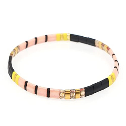Sonateomber Tila Flat Beaded Stretch Bracelets for Women, Trendy Unique Colorful Square Beads Handmade Stack Bracelet Friendship Accessories Fashion Jewelry Gift - color: Light Pink