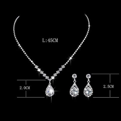 JAKAWIN Silver Clip On Earrings and Necklace Set Wedding Jewelry Sets | Rhinestone Bridal Necklaces for Women
