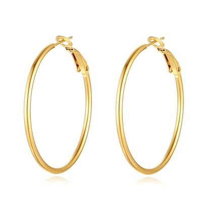 4 Pairs Silver Gold Hoop Earrings for Women | 14K Gold Plated Hoop Earrings Set Hypoallergenic Earring Lightweight Dangle Earrings Set - color: 1 Pair Gold-50mm