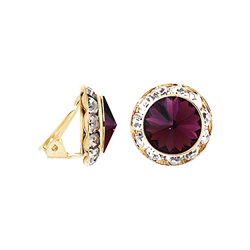 Rosemarie & Jubalee Women's Timeless Classic Statement Clip On Halo Earrings Made With Premium Crystals - color: 20mm, Amethyst Purple Gold Tone