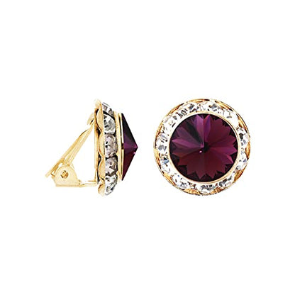 Rosemarie & Jubalee Women's Timeless Classic Statement Clip On Halo Earrings Made With Premium Crystals - color: 20mm, Amethyst Purple Gold Tone