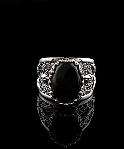 Filigranist 925 Sterling Silver Filigree Art Lace Embroidery Tulip Detailed Gemstone Women Cocktail Ring, Luxurious Gift Boxed - color: Black Onyx
