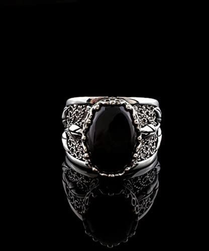 Filigranist 925 Sterling Silver Filigree Art Lace Embroidery Tulip Detailed Gemstone Women Cocktail Ring, Luxurious Gift Boxed - color: Black Onyx