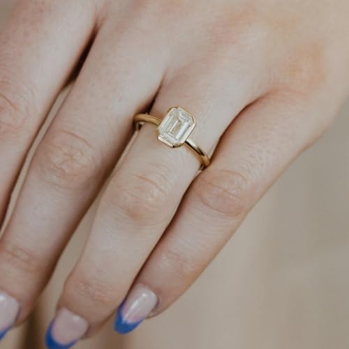 2.5CT Emerald Cut Moissanite Solitaire Ring, 14K Yellow Gold Engagement Ring, Bezel Setting, Statement Ring, Gift For Her, Wedding Ring By SHREESHYAMJEWELLS - color: Moissanite