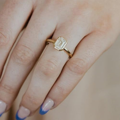 2.5CT Emerald Cut Moissanite Solitaire Ring, 14K Yellow Gold Engagement Ring, Bezel Setting, Statement Ring, Gift For Her, Wedding Ring By SHREESHYAMJEWELLS - color: Moissanite