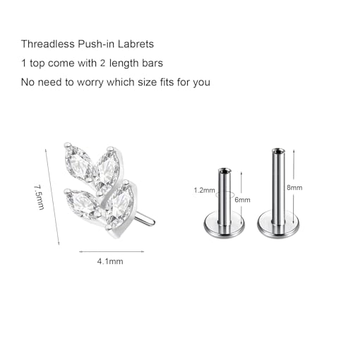 G23 Titanium Flat Back Earrings Studs 20g 18g 16g F136 Titanium Labrets Press Fit Threadless Push In Dainty Cartilage Helix Conch Lobe Lip Tragus Piercing Jewelry Push Back - style: 4eye-clear
