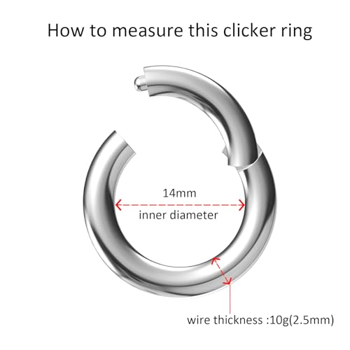 4G/6G/8G/10G/12G/14G/16G/18G/20G Hypoallergenic Nose Hoop Rings Steel Hinged Clicker Segment Gold/Rose Gold/Black/Pink Color - style: 1pc: 10g×14mm Silver-tone