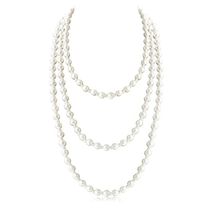 Long Pearl Necklaces for Women Cream White Faux Pearl Strand Layered Necklace Costume Jewelry - color: Cream White-1