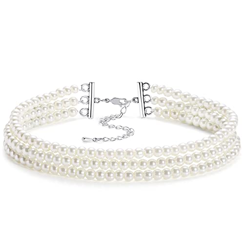 BABEYOND Round Imitation Pearl Choker Necklace Multi Strands Choker 20s Flapper Necklace Accessories for Gatsby Themed Party - style: 3-layer