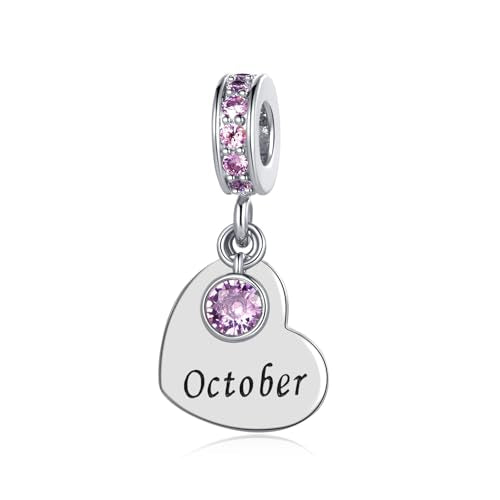 NARTGO January-December Birthstone Birthday Charm Heart Dangle Beads Jewelry Gift for Women Compatible with Pandora Bracelets & Necklaces - style: October Birthstone