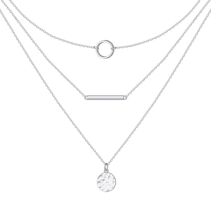 925 Sterling Silver Multilayer Layered Triple Long Chain Necklace for Women - style: Multilayer Hammered