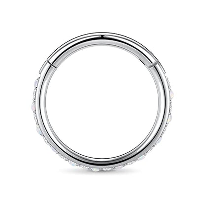 GAGABODY Surgical Steel Hypoallergenic Nose Ring Earring CZ Hoop for Unisex | Hinged Seamless Clasp,Used in Nostril,Septum,Lip,Eyebrow,Nipple and All Ear Piercings.22G to 12G,Inner Diameter 5mm to 14mm - color: Style5:Silver+Clear CZ & White Opal, size: 2