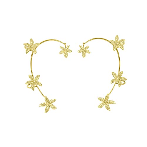 BETHYNAS Glitter Rhinestone Butterfly Flower Ear Cuff Sparkly Non-Pierced Crystal Tassel Fake Earrings Climber Lady Ear Wrap Bridal Party Ear Jewelry for Women and Girls - color: Gold Flower