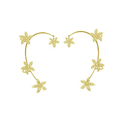 BETHYNAS Glitter Rhinestone Butterfly Flower Ear Cuff Sparkly Non-Pierced Crystal Tassel Fake Earrings Climber Lady Ear Wrap Bridal Party Ear Jewelry for Women and Girls - color: Gold Flower