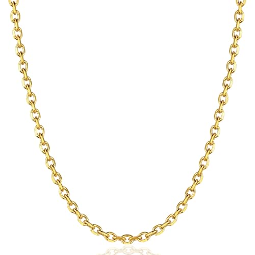 Gold Silver Necklace Chain With Adjustable Lobster Clasp, Diamond Cut Geometric Gold Beads Stationed on Dainty 2mm Cable Box Chain, 16 Inches Rolo Oval Figaro Link Singapore Chain. - color: Gold04