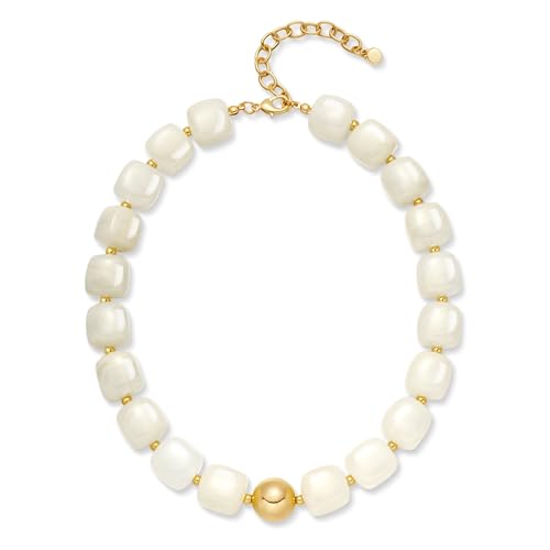 Chunky Colorful Beaded Choker Necklace for Women, Summer Beach Statement Resin Beads Necklace, Trendy Womens Summer Beach Jewelry Birthday Gifts for Vacation Holiday - color: Square White Bead
