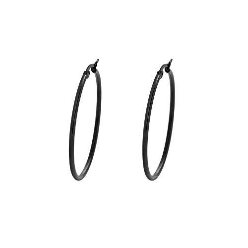 Rounded Hoops Earrings (20mm-60mm Diameter) - color: Black 40mm