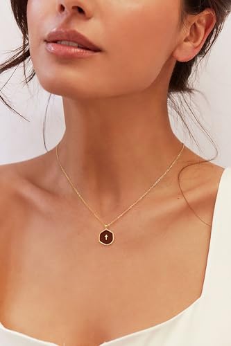 Tewiky Cross Necklace for Women 14k Gold Plated Cross Pendant Necklaces | Cute Necklaces for Women,Jewelry ,Graduation Gift for Her - color: Berry Red