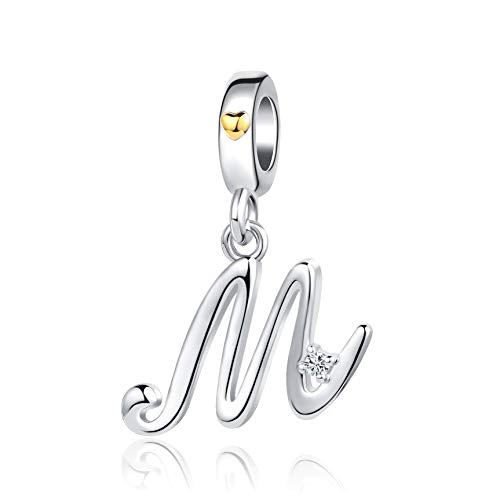 Silver Initial A-Z Letter Charm Compatible Pandora Charm Bracelets for Women Jewelry - style: M