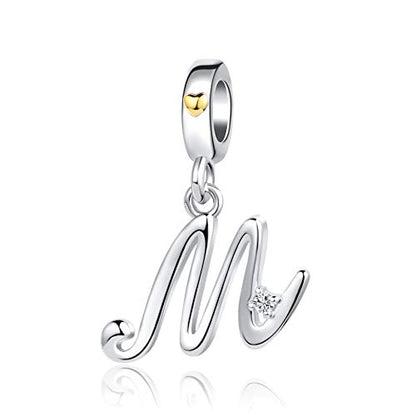 Silver Initial A-Z Letter Charm Compatible Pandora Charm Bracelets for Women Jewelry - style: M