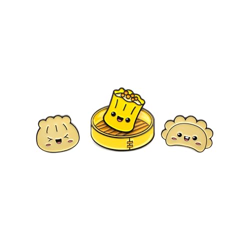 Enamel Pin Set (2 Pins Per Set) for Backpack, Bag, Lapel, Noodles, Food, Kawaii Button Collector - style: Dim Sum & Basket