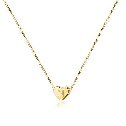 PAVOI 14K Gold Plated Tiny Heart Necklace | Dainty Necklace for Women | Personalized Letter Heart Choker | Adjustable Slider - style: - N