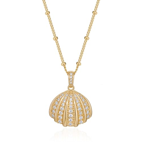 MTMY Gold Starfish Necklace 14K Gold Plated Shell Conch Ocean Pendant Necklace for Women Beach Summer Jewelry - style: shining shell