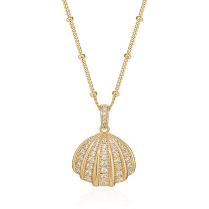 MTMY Gold Starfish Necklace 14K Gold Plated Shell Conch Ocean Pendant Necklace for Women Beach Summer Jewelry - style: shining shell