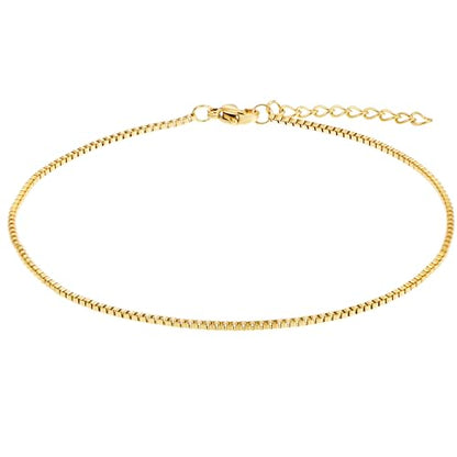 Gold Stainless Steel Anklet Chain for Women Adjustable Ankle Bracelet Fashionable Simple Design, Round mold chain - color: Gold+ Box Chain, size: 22+3cm