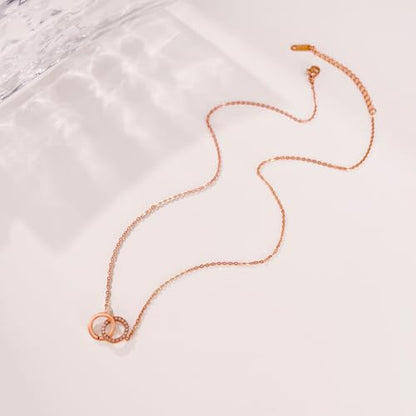 18K Gold Plated Pendant Necklaces - Dainty Minimalist, Waterproof, Non-Tarnish Fashion Jewelry for Women - style: Interlocking Round Pendant