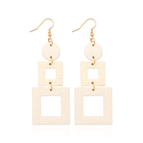 KINIVA Leather Dangle Earrings for Women Trendy, Lightweight Leaf Circle Lightning Earrings Drop, Jewelry Gifts for Women - color: 38 White